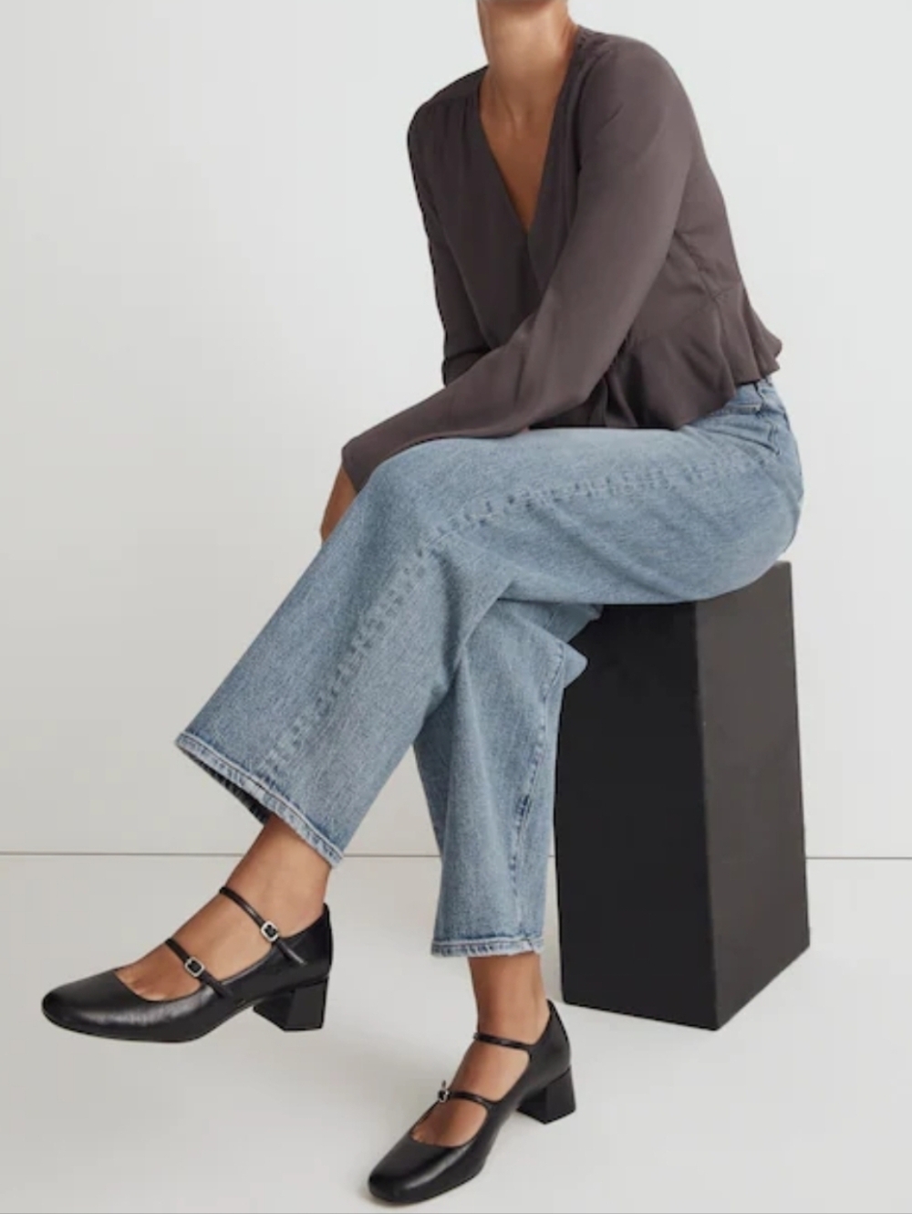Madewell The Nettie Heeled Mary Jane Black Leather Heels Size 9 - Picture 2 of 9